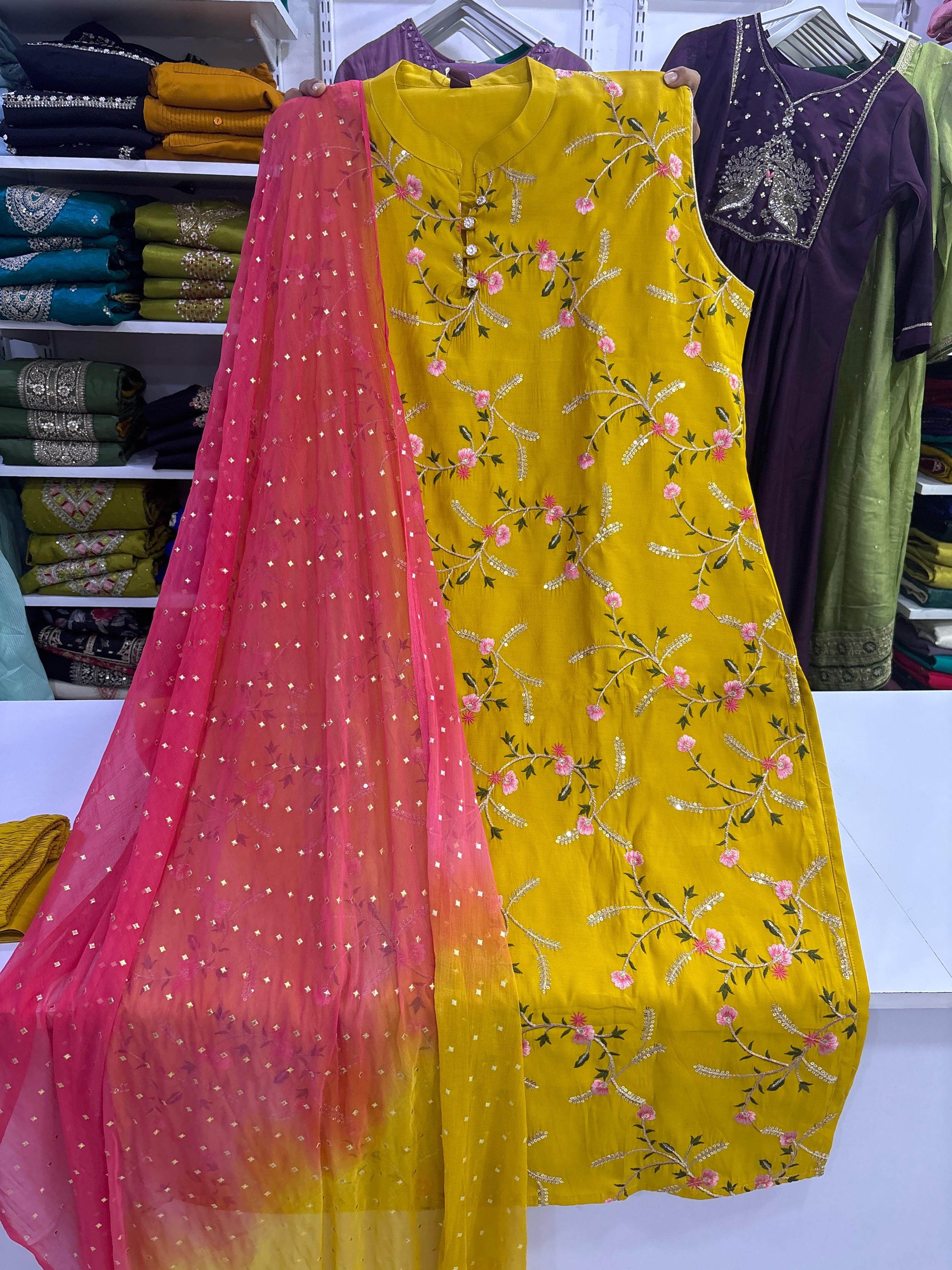 Unstitched half sleeves plus size kurta set jc0185